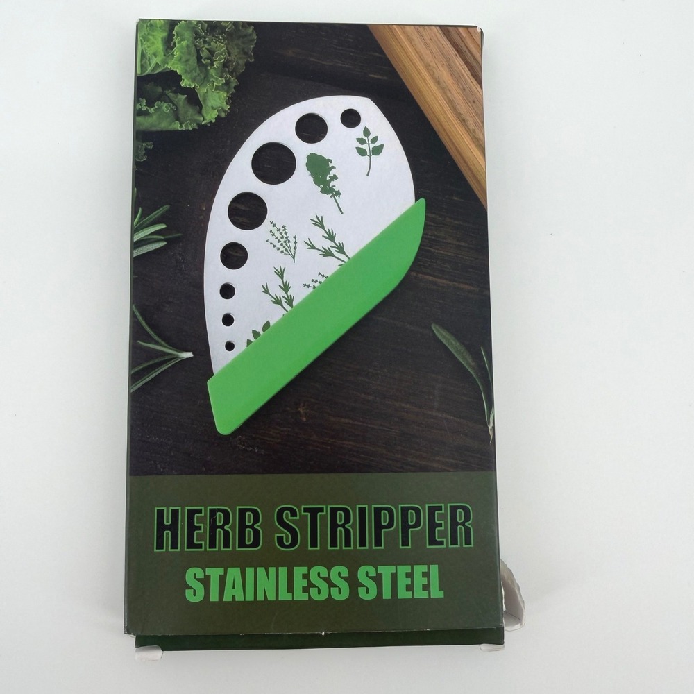 Stainless Steel Herb Stripper 9 Hole Kale Rosemary Leaf Remover with Cover Green